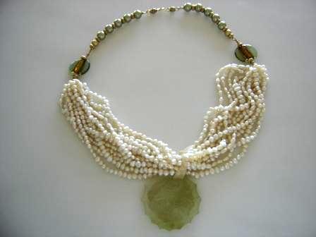 FIFIANY TWO Pearl and Jade Necklace